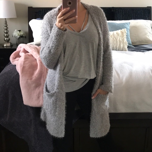 Grey popcorn knit ultra soft fuzzy cardigan - Picture 7 of 8